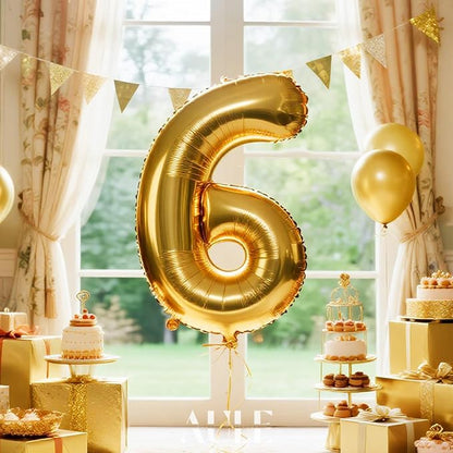 AULE 40 Inch Gold 6 Balloon Number Foil 0-9 Birthday Big Numbers | Birthday - Image 3