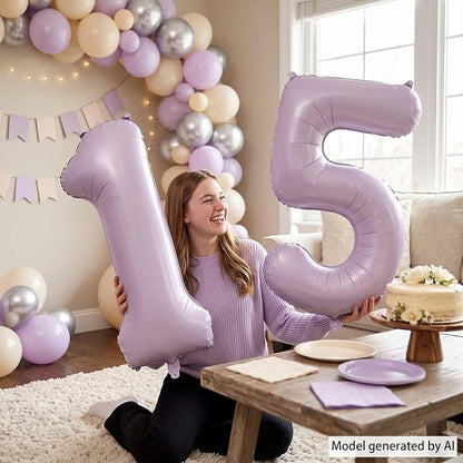 Cream Purple Number 15 Balloon 40 Inch, Foil Numeral - Image 2