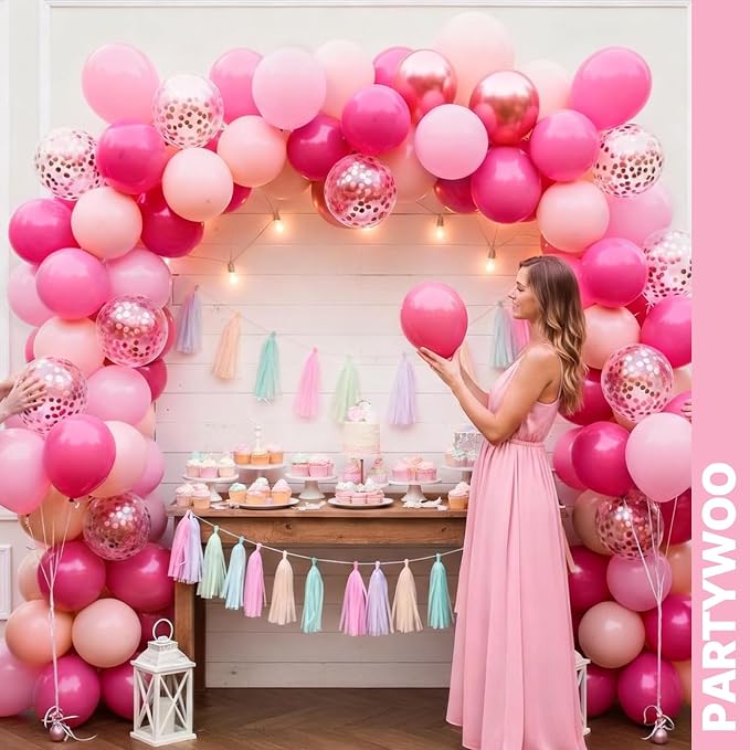 PartyWoo Pink Balloons 66pcs Pack Hot Pink Latex Helium Balloons | Pearl Pink - Image 4