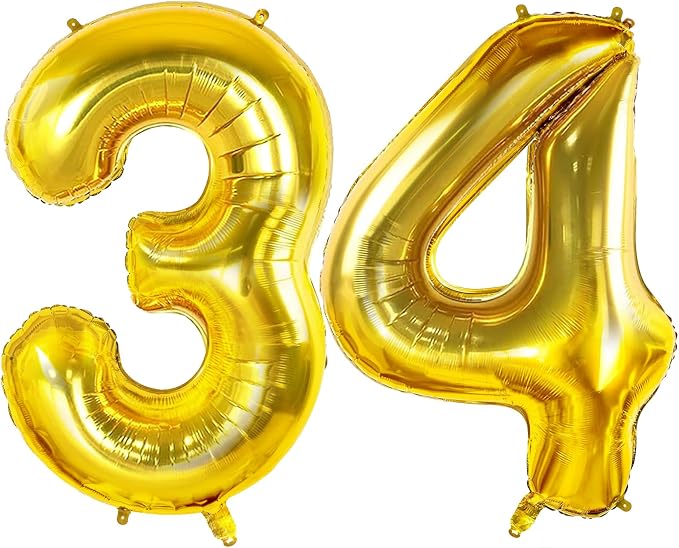 Number 34 Balloons for 34th Birthday Party Decorations, 0-100 Large No.34 for by Joycard