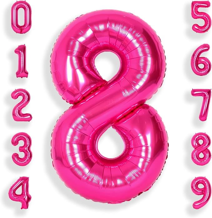 SUWEN 40 Inch Hot Pink Large 8 Number Balloons Big Foil Helium Number Balloons by SUWEN