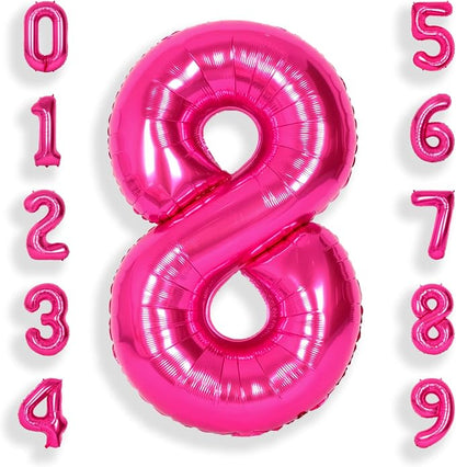 SUWEN 40 Inch Hot Pink Large 8 Number Balloons Big Foil Helium Number Balloons by SUWEN