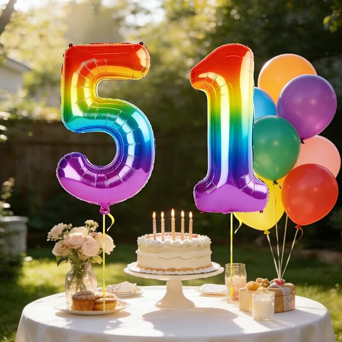 40 Inch Number 51 Balloons for 51st Birthday Party Decorations, 0-100 Rainbow - Image 3