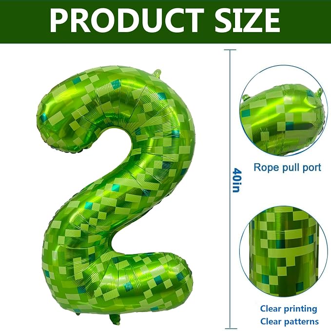 Green Number Balloons, Gaint Green Pixel Number 2 Balloon 40 Inch Dark green 2 - Image 2