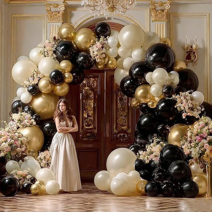 Black White Gold Balloon Garland Double Stuffed, Pearl Sand Champagne Gold - Image 6