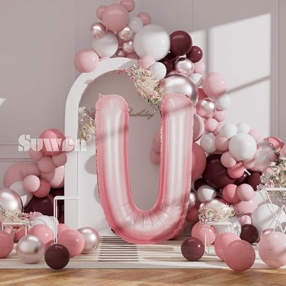 SUWEN 40 Inch Pink Large U Letter Balloons Big Foil Helium A-Z | Jumbo Mylar - Image 3