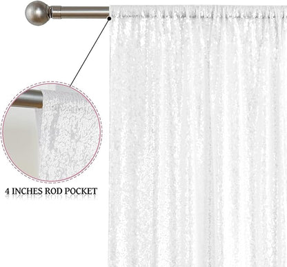 Sugargirl White Sequin Backdrop Curtain 7FTx7FT Glitter White Background Drapes - Image 4