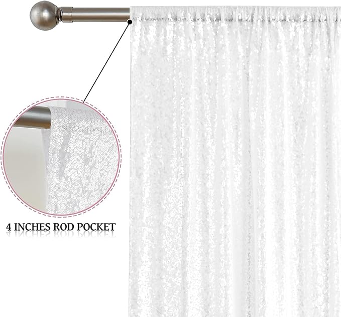 Sugargirl White Sequin Backdrop Curtain 3 Panels 2FTx8FT Glitter White - Image 5