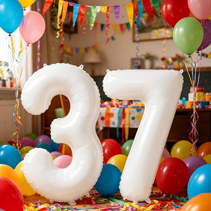 10 Pcs Number Balloons 32 Inch White 0-9 Number Mylar Foil Balloons White - Image 3