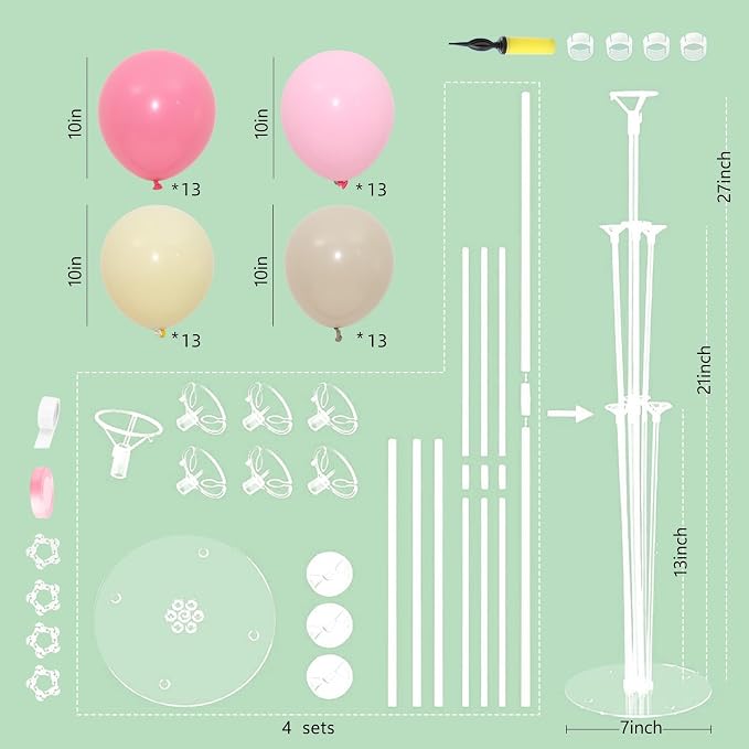 4 Set Pink Yellow White Balloon Stand Centerpiece Table Decorations | Birthday - Image 3