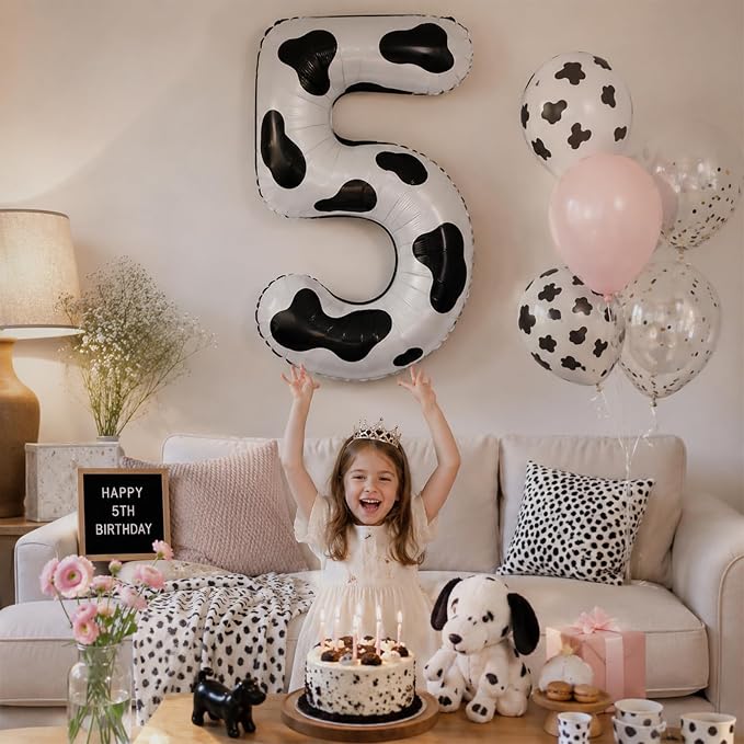 Cow Print Number Balloon 5, 40 Inch Large Self Inflating 5 Foil Number Balloons - Image 6
