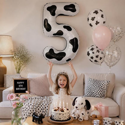 Cow Print Number Balloon 5, 40 Inch Large Self Inflating 5 Foil Number Balloons - Image 6