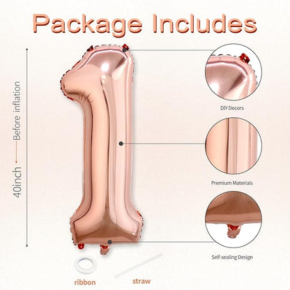 40 Inch Rose Gold Number 1 Balloon, Giant Number Balloons, Birthday Decor | - Image 3