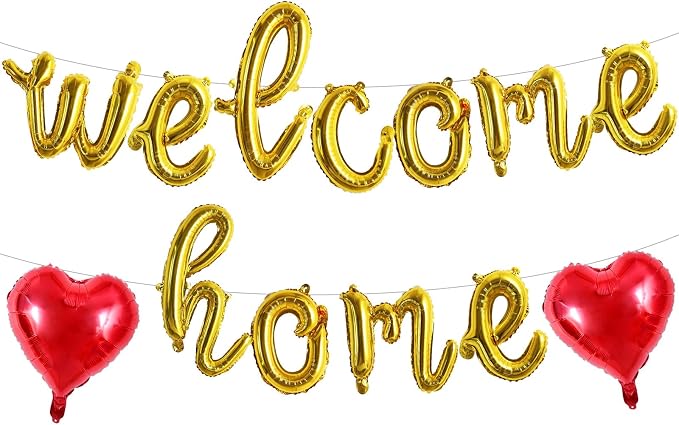 TONIFUL 16 Inch Gold Cursive WELCOME HOME Foil Letter Balloon Banner Decor | by TONIFUL