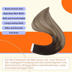 Full Shine Tape in Hair Extension Human Hair 12 Inch Adhesive Hair Extensions Tape Ins Color 2 Brown Fading to 6 and 18 Ash Blonde Natural Tape Hair Extension 20Pcs 30 Grams for Wedding