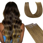 Lashey 4pcs 50g Medium Brown Seamless Clip in Hair Extensions Human Hair for Highlight Effect 22 Inch Long Straight Human Hair Clip in Extensions with Soft PU Wefts