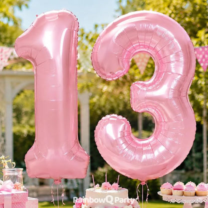 RainbowQ Pink 13 Balloon Number 40 Inch 0-40 Foil Large Balloons | Big Mylar 13 - Image 3