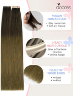 DOORES Invisi Edge Tape in Hair Extensions Real Human Hair, Natural Black to Dark Brown and Chocolate Brown 10 Injection Tape-ins with 10 Classic Tape-ins 50g 22 Inch, Injection Tape in