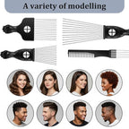 Sibba 4 Pack Metal Comb Afro Hair Pick Comb Set, Stainless Steel Wide Tooth Hair Picks for Natural Curly Coily, Fist Design Braid Styling Combs Afro Lift Picks Wig Detangler for Detangling Hairstyling