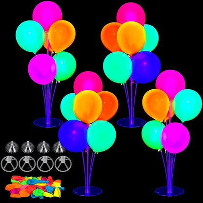 4 Set UV Neon Light up Glow in the Dark Balloon Stand Centerpiece Table by Charnoel