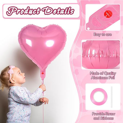 12 Pcs Pink Heart Balloons, 18 Inch Heart Foil Balloons Love Balloon Valentine - Image 5