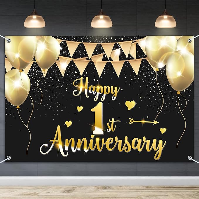 HAMIGAR 6x4ft Happy 1st Anniversary Banner Backdrop by HAMIGAR