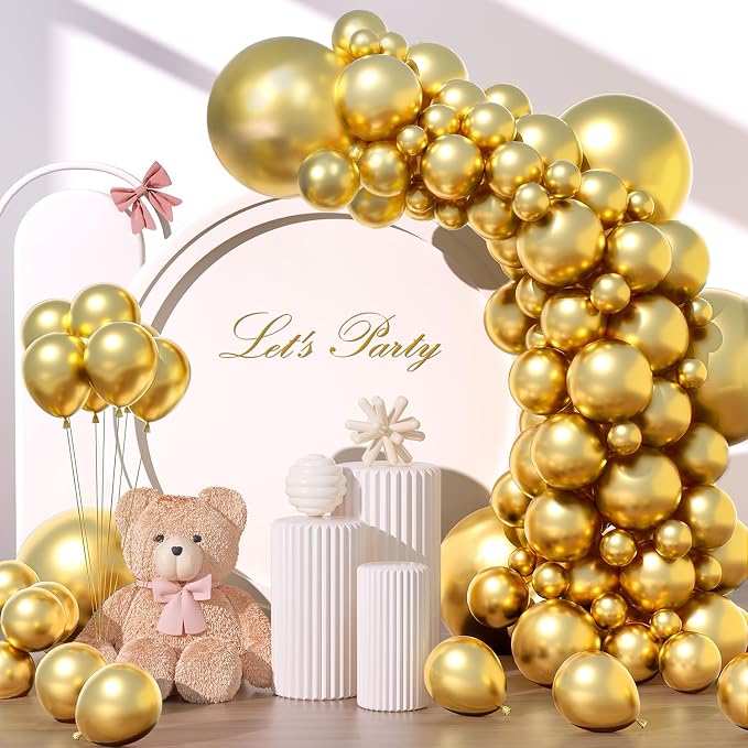 135pcs Metallic Gold Balloons Arch Kit Different Sizes of 18 12 10 5 Inch Gold by YISHEBAPA