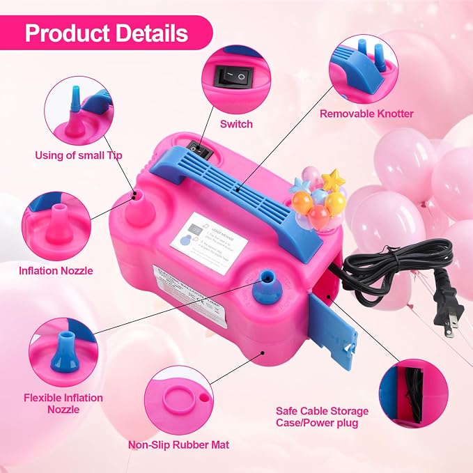 Balloon Pump Electric, 110V 600W Balloon Blower Inflator Dual Nozzle Air Pump - Image 3