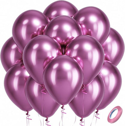 Bezente Metallic Hot Pink Latex Party Balloons 100 Pack 12 inch | Chrome Dark by Bezente
