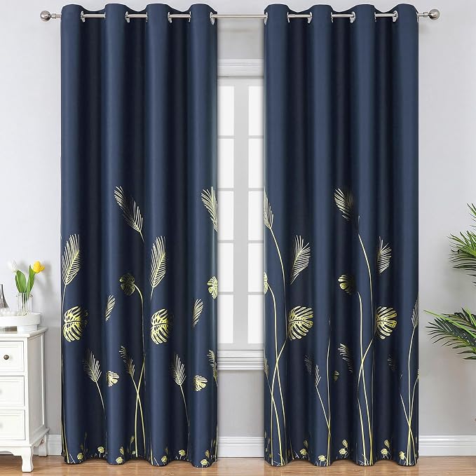 Navy Blue Blackout Curtains for Living Room 102 Inch Length 2 Panels Set by ESTELARTEXTILER