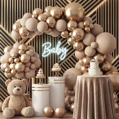 RUBFAC Gold Balloons 129pcs Chrome Gold Balloon Arch Different Sizes | Latex - Image 5