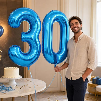 40 Inch Blue Number 0 Balloon, Giant Number Balloons, Birthday Decorations | - Image 4