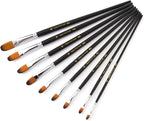 9 Pcs Filbert Long Handle Artist Paint Brush Set, Quality Synthetic Hair and Wooden Handle for Acrylic Watercolor Oil Painting, Great for Beginners and Professionals