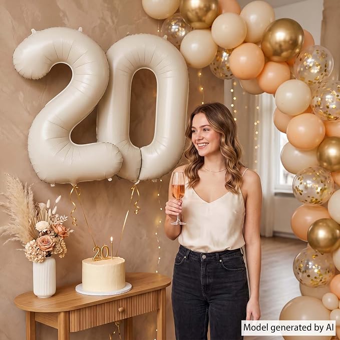 Cream Number 20 Balloon 40 Inch, Foil Numeral - Image 6