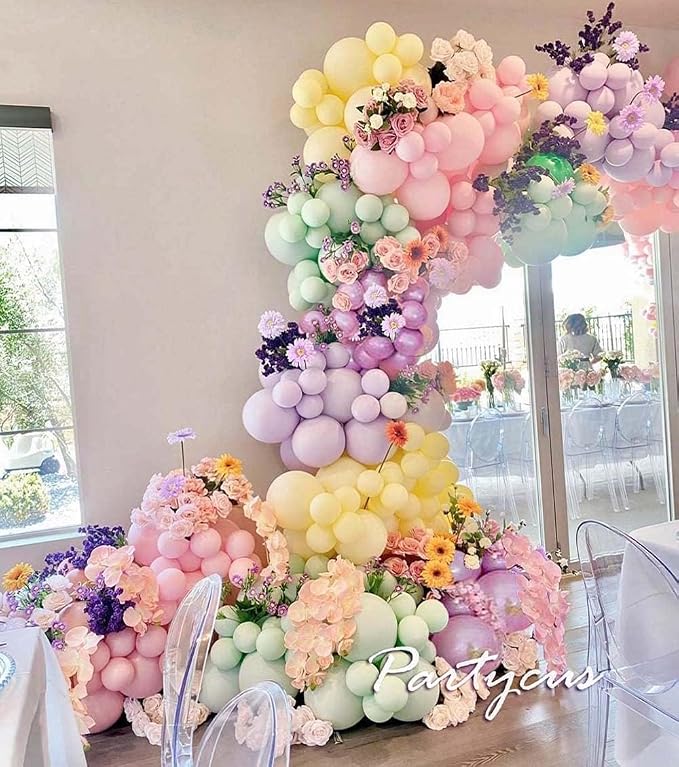 Pastel Balloon Garland Arch Kit Double Stuffed, Baby Pink Purple Yellow Green - Image 8