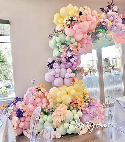 Pastel Balloon Garland Arch Kit Double Stuffed, Baby Pink Purple Yellow Green - Image 8