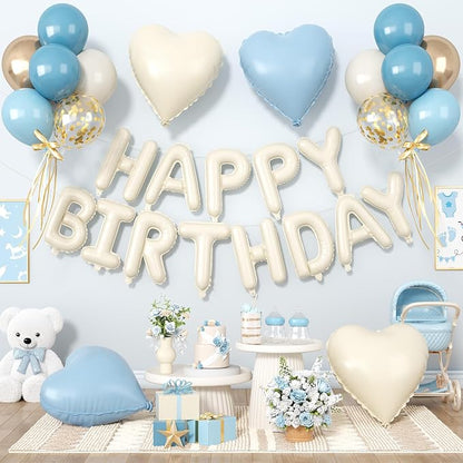 29PC Blue Heart Happy Birthday Balloon Banner, 16Inch 3D Aluminum Letter Banner by Paready