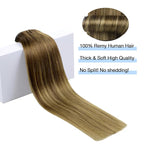 DOORES Clip in Hair Extensions, Human Hair, Medium Brown Highlighted Dirty Blonde, 18 Inch 7pcs 120g, Remy Hair Extensions Straight Natural Real Hair