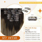 Full Shine Balayage Hair Clip in Extensions Short Hair Extensions Clip ins Ombre Dark Brown to Medium Brown Mix Honey Blonde Hair Clip in Extensions 12 Inch 8 PCS 95 G