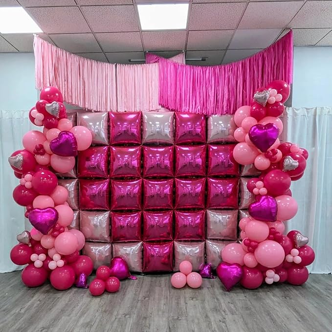 Hot Pink Square Foil Balloon Wall - Image 4