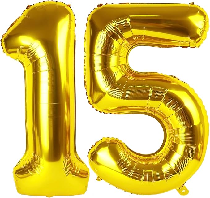 Gold Number 15 Balloon 40 Inch, 15th Birthday Party Decorations Men Women | by IWERP