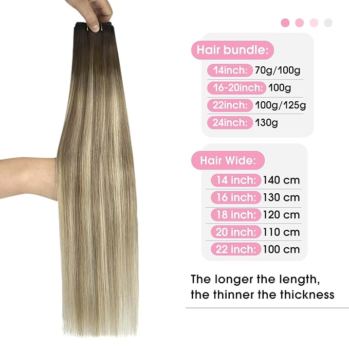 YoungSee Hair Extensions Weft Ombre Sew in Extensions Walnut Brown Ombre Light Brown with Blonde Balayage Double Weft Human Hair Extensions for Long Hair 22Inch 100G