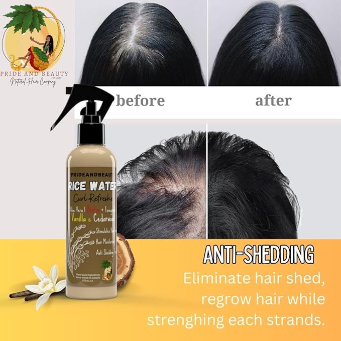 Rice Water For Hair Growth - Hair & Scalp Treatment, Rosemary Water Spray For Hair Growth, Infused with Biotin, Vegan Non-Greasy Spray Naturally Thicker hair. (Vanilla + Cedarwood, 4 OUNCES) (8 OUNCES, Vanilla Cedarwood)