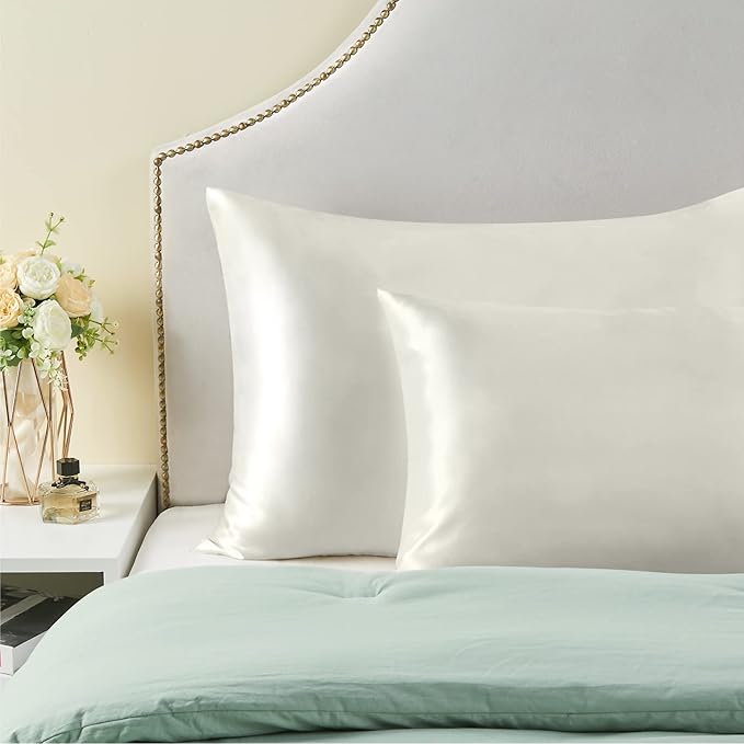 BEDELITE Satin Pillowcase for Hair and Skin, Super Soft Similar to Silk Pillow Cases 4 Pack with Envelope Closure, Cooling Pillowcases for Women Men (20"x26" Standard Size, Ivory)