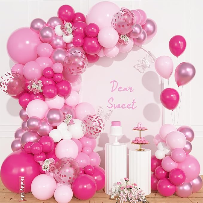 157Pcs Pink Balloons Arch Garland Kit Different Size | Hot Metallic Light by OUDDYLIFE