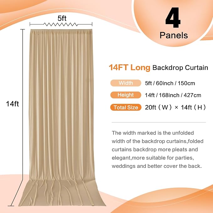 20ft×14ft Long Champagne Backdrop Curtain - Image 5
