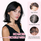 Hairro Human Hair Toppers with Side Bangs, 3D 360° Seamless Real Hair Toppers, Hand-Tied with 3.5"x4.7" T-shaped Base, Clip-In Hairpieces to Add Volume on Top, 11 Inch Natural Black