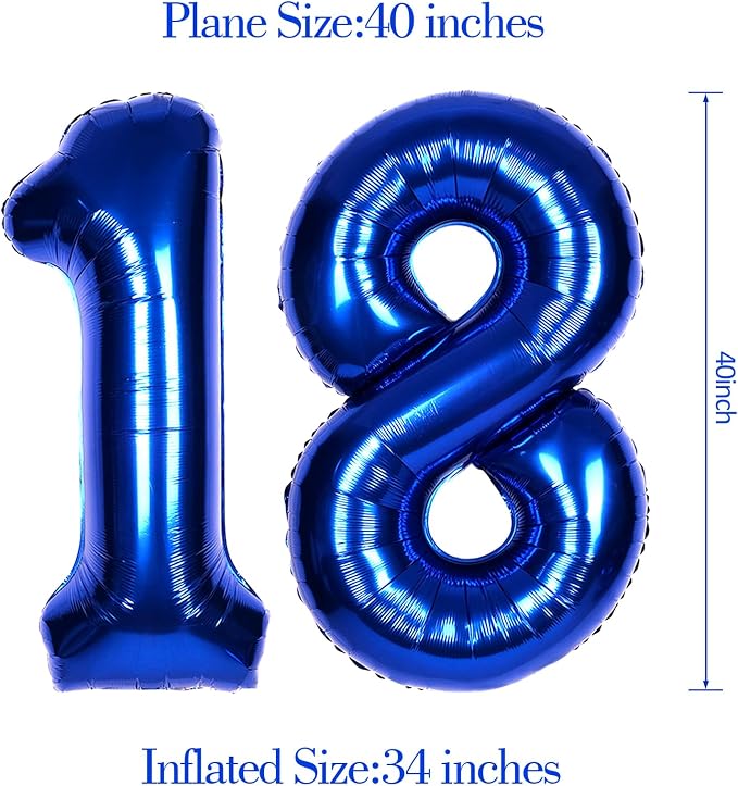 40 Inch Navy Blue Big Number 18 Balloon 0-9 Large Helium | Royal Blue Balloons - Image 6