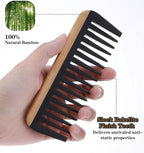 2Pcs Bamboo Wide Tooth Comb, Bamboo Fine & Wide Tooth Comb Anti-Static for Thick & Wavy Hair for Men Women Durable Eco-Friendly Natural Wood Finish, Ideal for Detangler Frizz Control