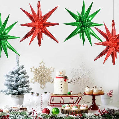 TONIFUL 4Pcs Explosion Star Balloons Red and Green Foil Balloon Party Decor | - Image 3